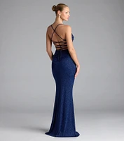 Diane Lace-Up Slit Mermaid Glitter Formal Dress