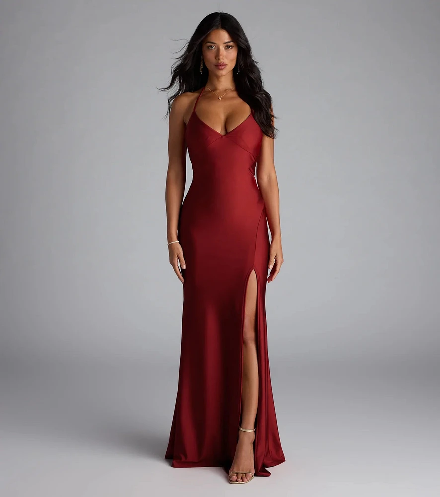 Becky V-Neck Tie-Back Slit Mermaid Dress