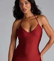 Becky V-Neck Tie-Back Slit Mermaid Dress