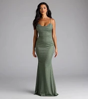 Acacia Glitter Knit Cowl Neck Mermaid Dress