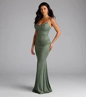 Acacia Glitter Knit Cowl Neck Mermaid Dress
