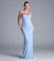 Betsey Lace-Up Mermaid Sequin Bead Formal Dress