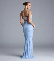 Betsey Lace-Up Mermaid Sequin Bead Formal Dress