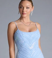 Betsey Lace-Up Mermaid Sequin Bead Formal Dress