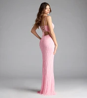 Betsey Lace-Up Mermaid Sequin Bead Formal Dress