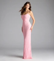 Betsey Lace-Up Mermaid Sequin Bead Formal Dress