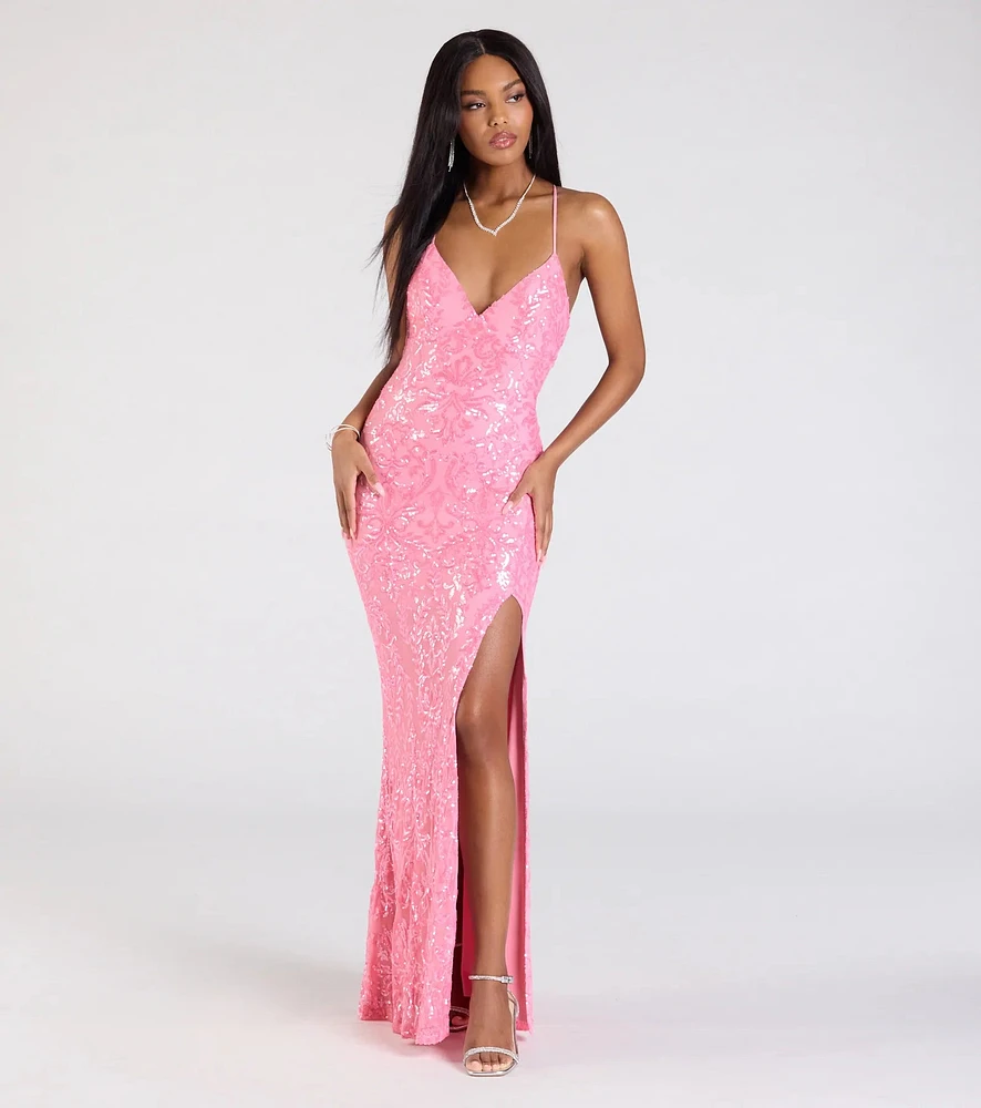 Lora Sequin Lace-Up Mermaid Dress