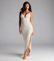 Aiza V-Neck Slit Beaded Formal Dress