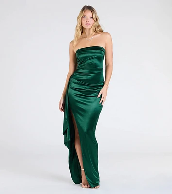 Marilyn Strapless Ruffle Slit Satin Formal Dress
