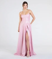 Minka Lace-Up Slit A-Line Glitter Formal Dress