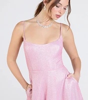 Minka Lace-Up Slit A-Line Glitter Formal Dress
