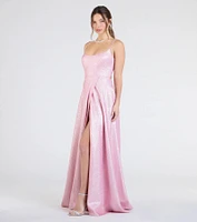 Minka Lace-Up Slit A-Line Glitter Formal Dress