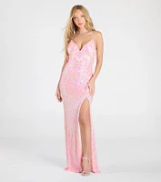 Kensley Open Back Slit Sequin Formal Dress