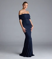 Nastassia Off-The-Shoulder Mermaid Glitter Formal Dress