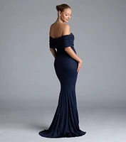 Nastassia Off-The-Shoulder Mermaid Glitter Formal Dress