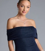 Nastassia Off-The-Shoulder Mermaid Glitter Formal Dress