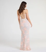 Nicollet Lace-Up Mermaid Floral Formal Dress
