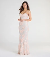 Nicollet Lace-Up Mermaid Floral Formal Dress