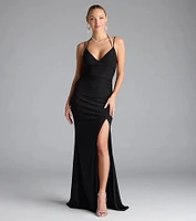 Ariadna Strappy Open Back Slit Glitter Formal Dress