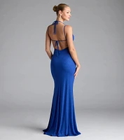 Ariadna Strappy Open Back Slit Glitter Formal Dress
