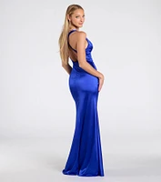 Judy Open Back Slit Mermaid Satin Formal Dress