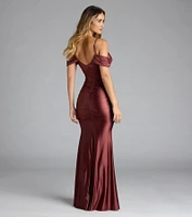 Jelene Cold-Shoulder Mermaid Satin Formal Dress