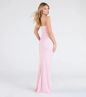Johanna Cowl Neck Slit Glitter Formal Dress