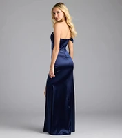 Jocelyn Cold Shoulder Slit Mermaid Satin Formal Dress