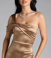 Jocelyn Cold Shoulder Slit Mermaid Satin Formal Dress