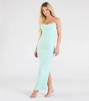 Saisha Strapless Bodycon Mesh Formal Dress