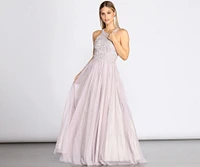 Briella Lace High Neck Tulle Ball Gown