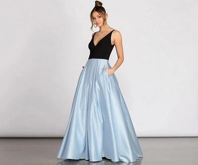 Lila Deep V Satin Ball Gown