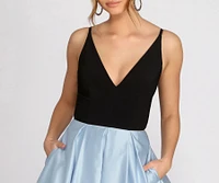 Lila Deep V Satin Ball Gown