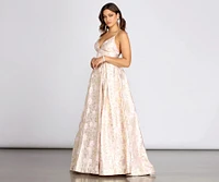 Jessica Brocade Floral Ball Gown