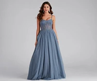 AJ Embroidered Mesh Corset A-Line Gown