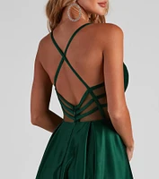 Pia Formal Satin Pleated Ball Gown