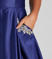 Rita Woven Satin Embellished Ball Gown