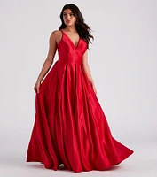 Darcie Satin Tie Back A-Line Ball Gown