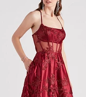 Monica Sequin Embroidered Lace Ball Gown
