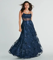 Monica Sequin Embroidered Lace Ball Gown