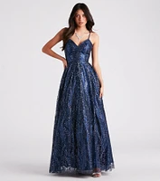Arleth Glitter Mesh Lace-Up Ball Gown
