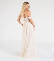 Raelynn Off-The-Shoulder A-Line Lace Ball Gown