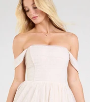 Raelynn Off-The-Shoulder A-Line Lace Ball Gown
