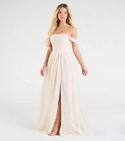 Raelynn Off-The-Shoulder A-Line Lace Ball Gown