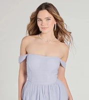 Raelynn Off-The-Shoulder A-Line Lace Ball Gown