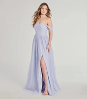 Raelynn Off-The-Shoulder A-Line Lace Ball Gown