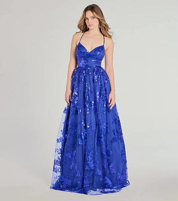 Sharen Lace-Up A-Line Sequin Ball Gown