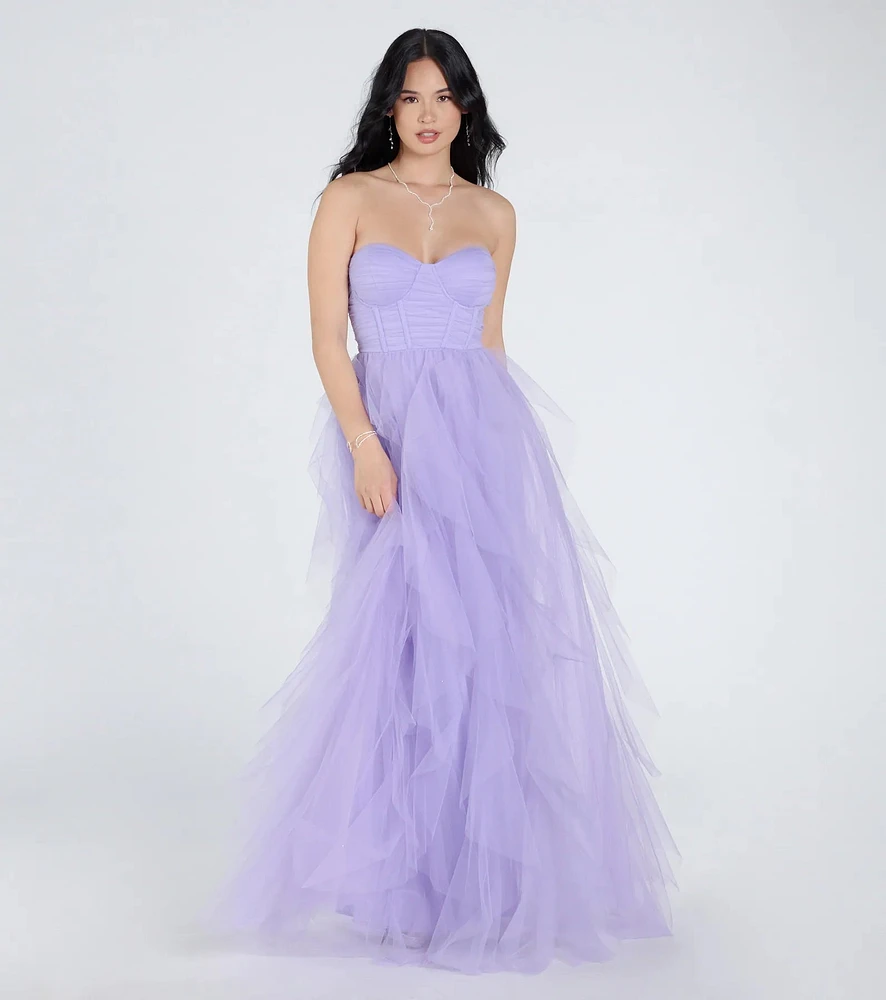 Lindsey Bustier A-Line Ruffle Tulle Ball Gown