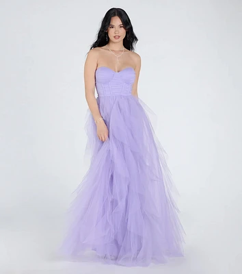 Lindsey Bustier A-Line Ruffle Tulle Ball Gown