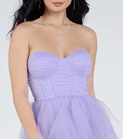 Lindsey Bustier A-Line Ruffle Tulle Ball Gown